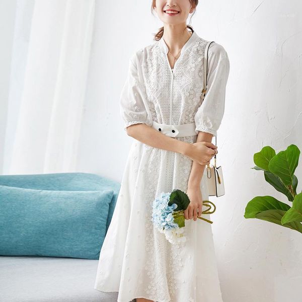 

dress elegant white embroidered cotton fairy casual dresses, Black;gray