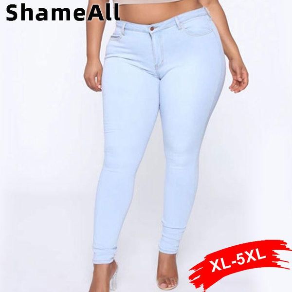 

plus size thin white blue stretch skinny pencil jeans high waist 5xl slim fit jeans mom women white wash long denim pants