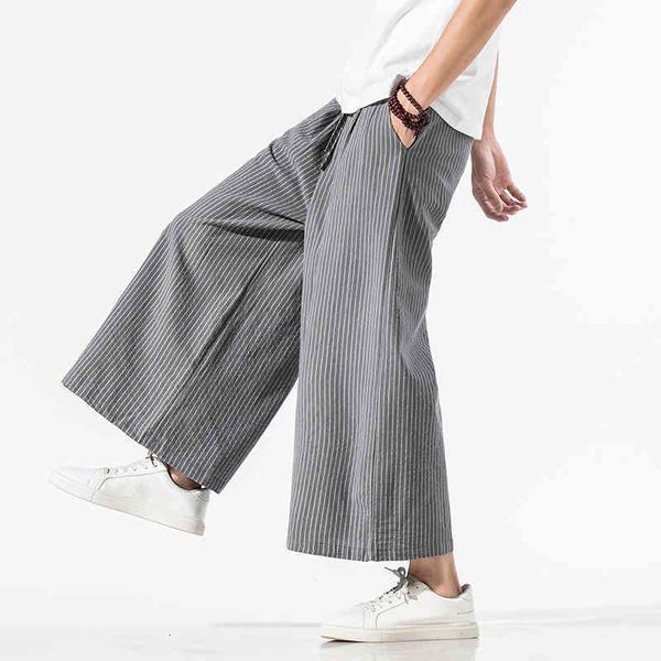 

men's pants streetwear black white striped men harem fashion man casual loose cotton linen male trousers mnuh
