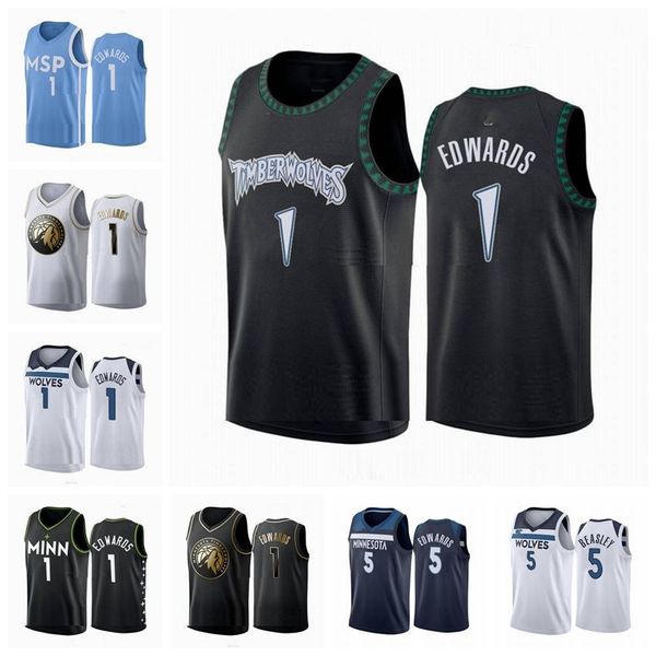 

2020-21 men 1 anthony edwards jersey 5 minnesota timberwolves white association jersey, Black;red