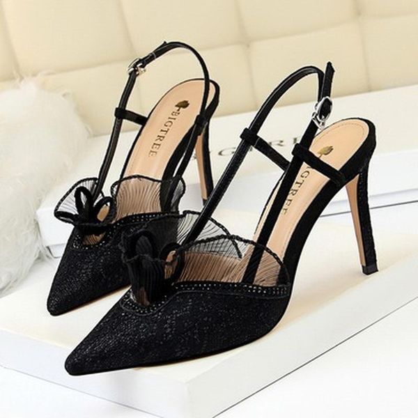 

dress shoes 2021 lace women pumps bow high heels sandals party black stiletto