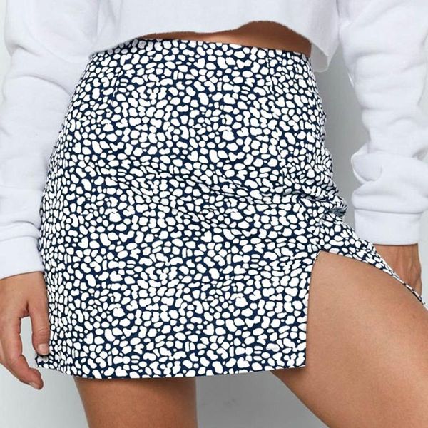 

2021 new summer vintage leopard print soft velvet skirt women's side split high waist short female back zipper mini skirts, Black