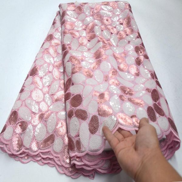 

ribbon luxury handcut double organza sequins lace fabric 2021 gorgeous nigerian wedding dress french net mesh wo457, Pink;blue