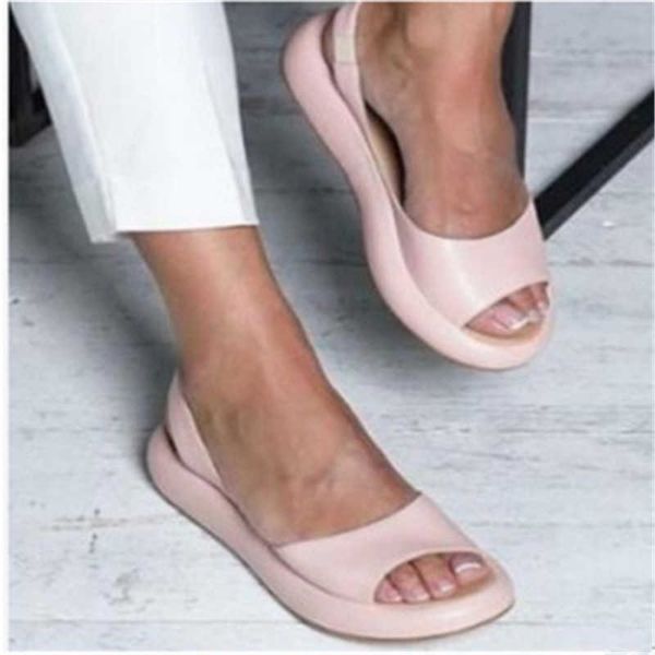 

women flat summer sandals woman peep toe female pu fashion summer shoes 2021 new comfortable plus size shoes y0721, Black