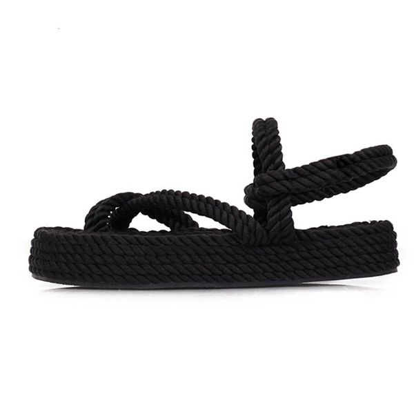 

lilyptuart 2021 large 43 for sale superior quality hemp flat slide in straw summer women's shoes 6wr3, Black