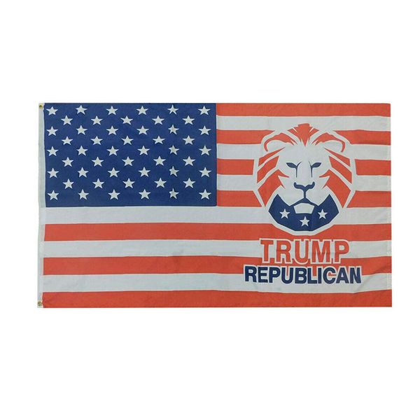 Bandiera USA con logo Trump Lion Repubblicano 150x90 cm 3x5 piedi Banner Garden Car Bandiera elettorale americana