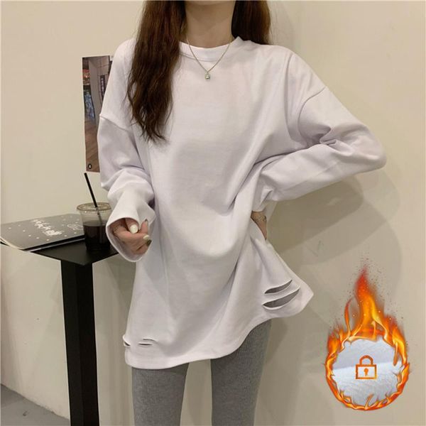 

women's t-shirt 2021 autumn fleece long sleeve korean style, White