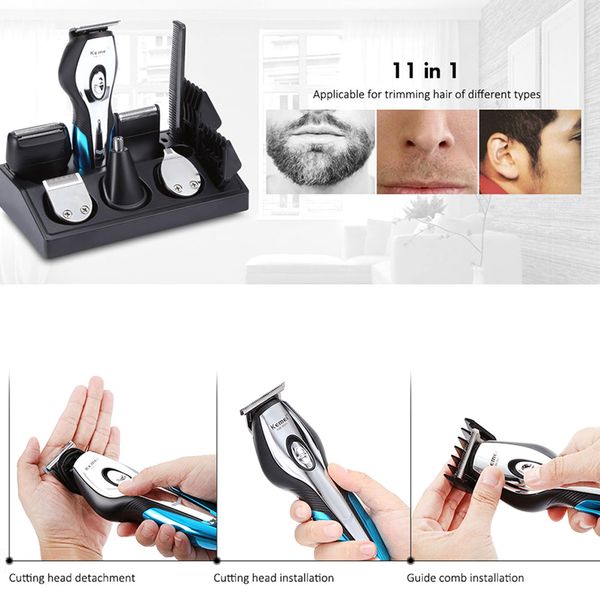 

11 function men hair clipper rechargeable wireless hair trimmers electric shaver nose hair trimmer shaving machine beard razor