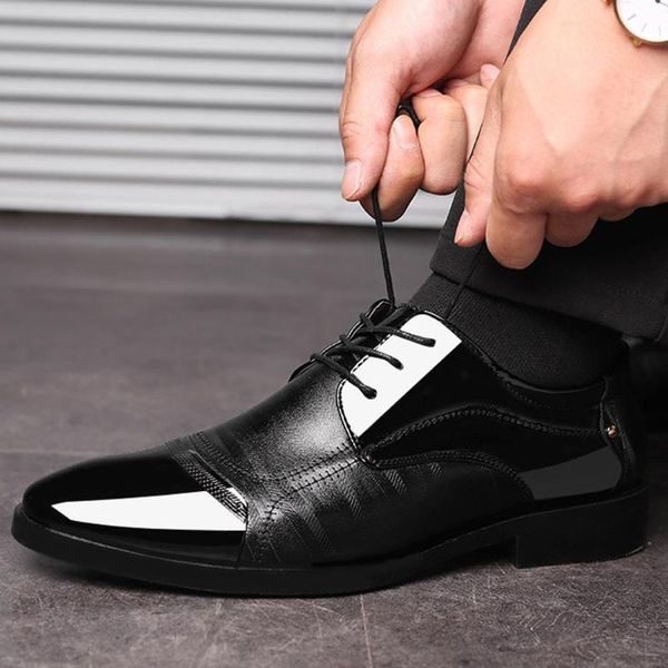 

dress shoes fashion men's genuine leather modern classic lace up work lined perforated oxfords pointed toe formal, Black