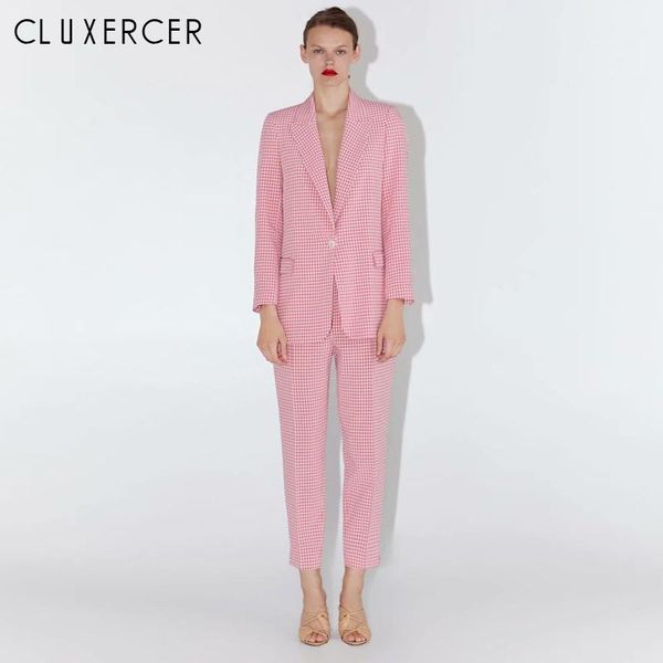 

women's suits & blazers elegant blazer pants women streetwear pink lattice office female summer fashion long, White;black
