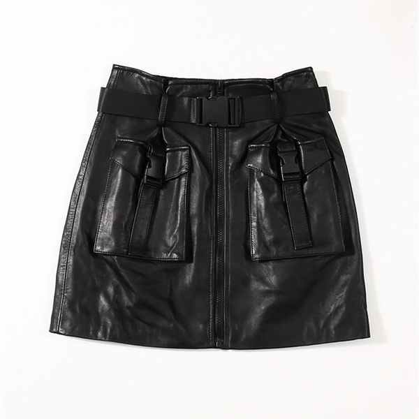 

skirts 2021 style women black fashion genuine leather skirt