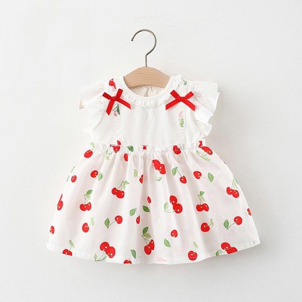 

girl's dresses fruit print cute dress baby kids girl sleeveless summer ruffles princess casual clothes children's korean style, Red;yellow