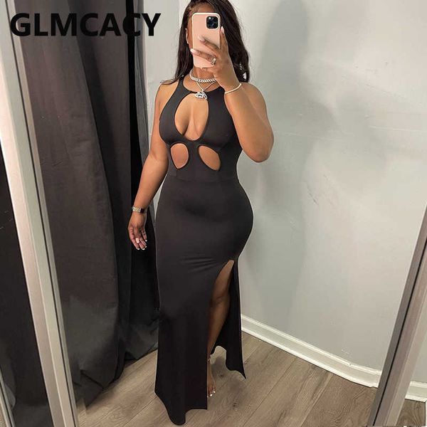 

casual summer cut out solid slit maxi dress 210702, Black;gray