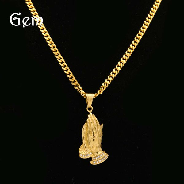 

hip hop prayerhand with diamond and cross stainless steel pendant, Silver