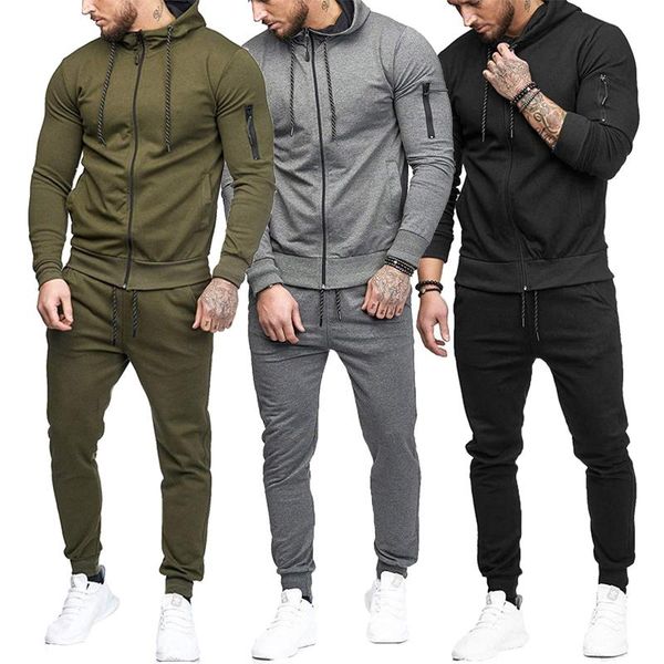 

men's tracksuits mens zipper set 2021 men sweat suit brand clothing male solid jogger outfits sweatshirts and pants casual gym, Gray
