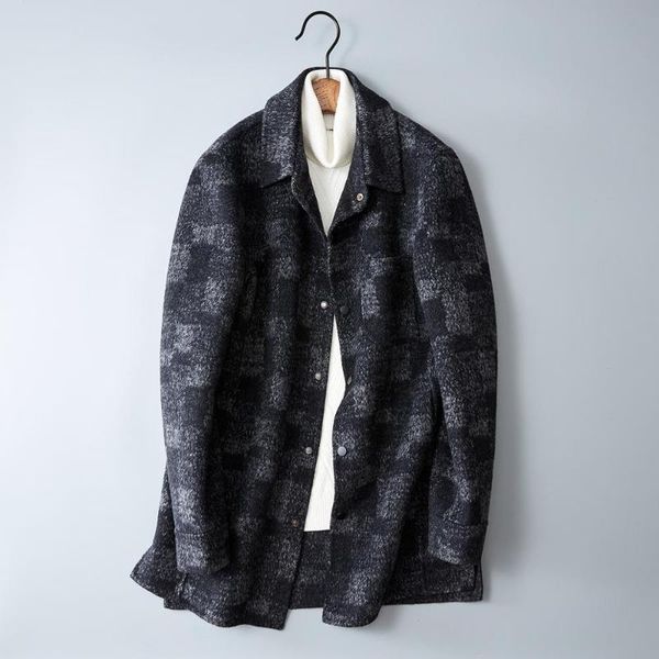 

quality men long high wool coat 2021 winter jacket overcoat plaid male woolen peacoat single breasted mans trench coat#1977, Black
