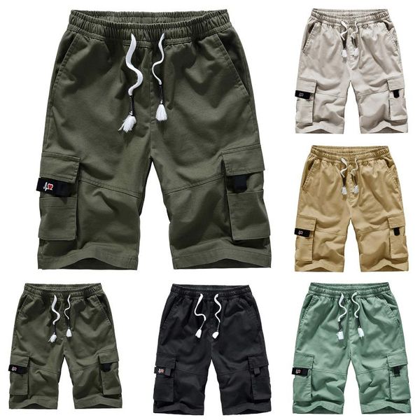

men's shorts summer cotton cargo loose five-point pants beach multi-pocket casual overalls bottoms sportswear, White;black