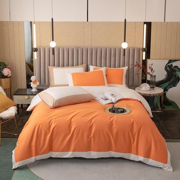 

bedding sets patchwork orange white duvet cover set soft 100%cotton zipper closure(no quilt)breathable bed sheet