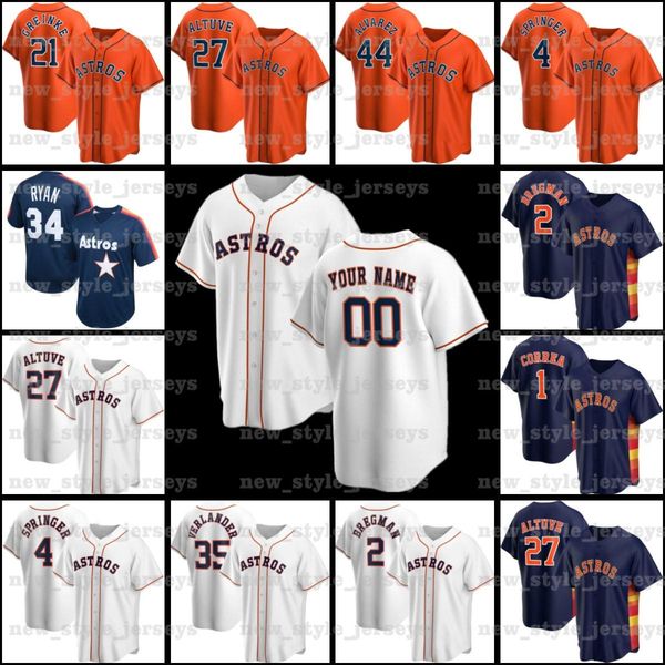 

27 jose altuve 4 george springer 1 carlos correa nolan ryan justin verlander alex bregman men4 zack greinke yordan álvarez baseball jerseys, Blue;black