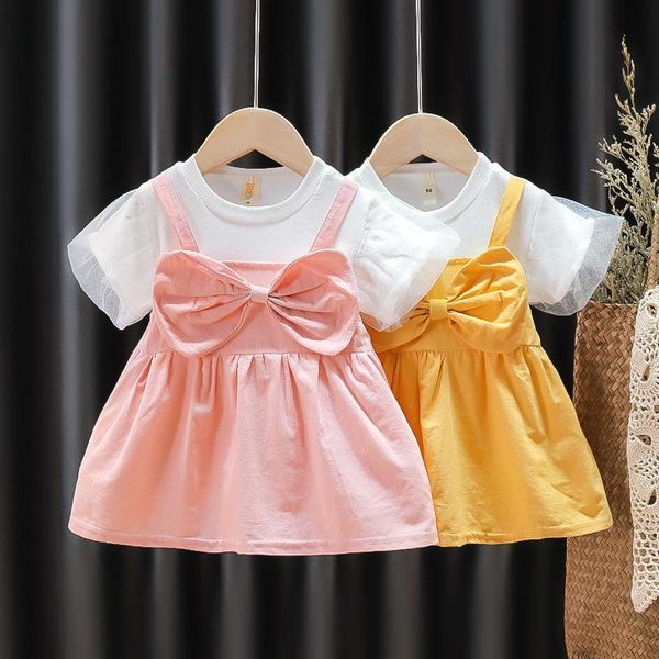 

girl's dresses summer baby girls clothing 0-3y casual toddler kids cotton bowknot princess birthday party dress born infant clothes sun, Red;yellow