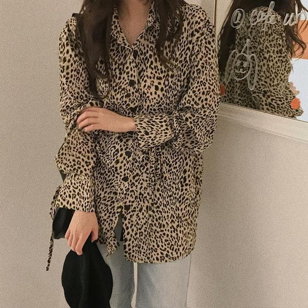 

classy leopard print shirt women long sleeve blouse spring cool lady chemise femme chemisier blusa mujer camisa, White