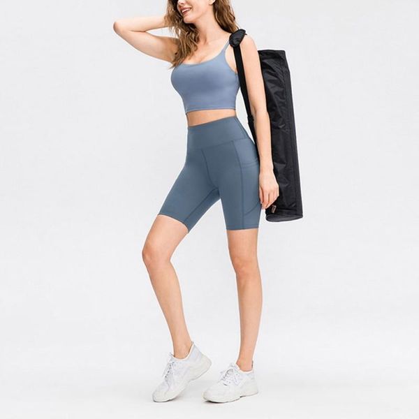 

yoga shorts gym jogging running shorts women high waist lifting push up tight sports pocket fitness yoga short pant, White;red