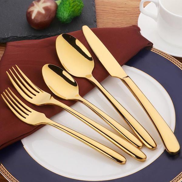 

flatware sets 20pcs 18/10 stainless steel gold restaurant golden luxury cutlery set thicken handle tableware for 4