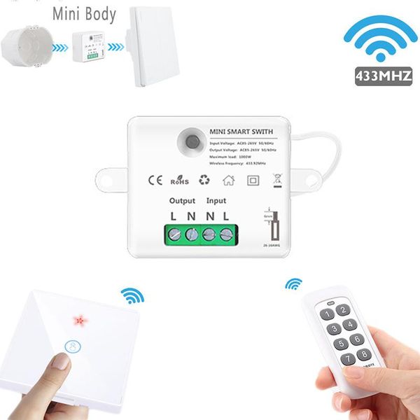 

smart home control 85v-256v mini switch controller module voice remote 433mhz 10a wireless sticker for alexa google