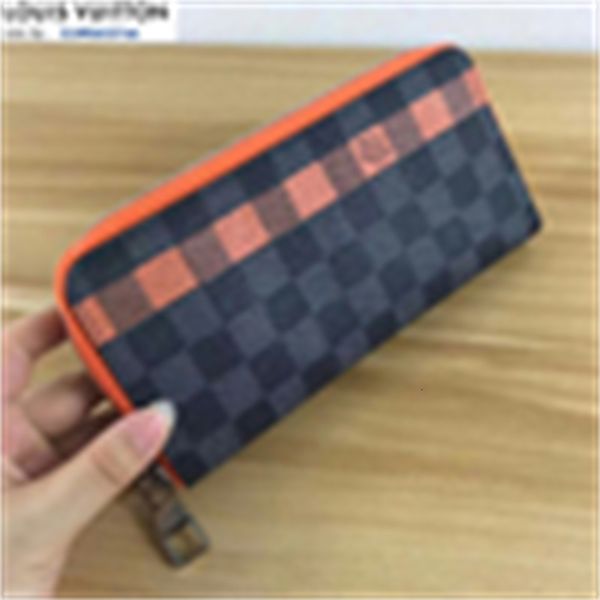 

key brand designer luxury m63309 black checkered orange stripe evening men real leather long wallet chain wallets compact purse clutches car, Red;black
