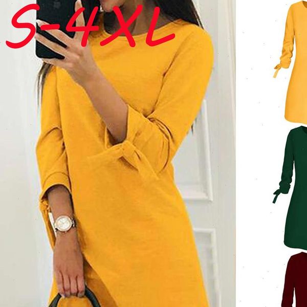 

dress women fashion casual o neck solid three quarter bow elegant straigth dress spring loose mini dresses z4, Black;gray