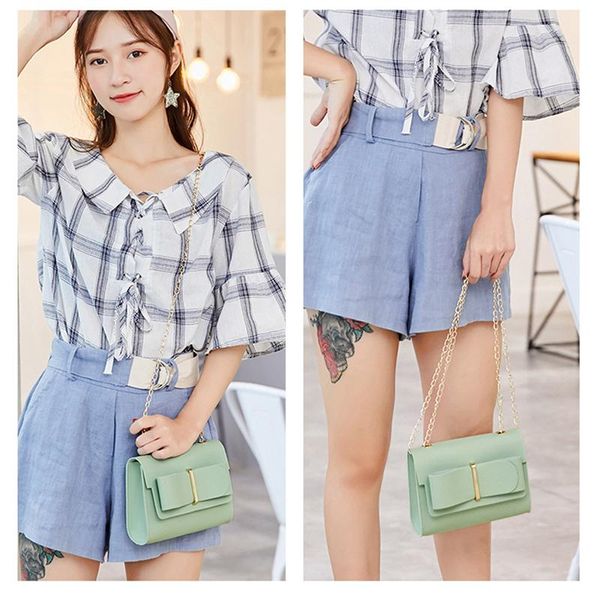 

shoulder bags 2021 women messenger cute bow korean chains flap belt of small square bag mini
