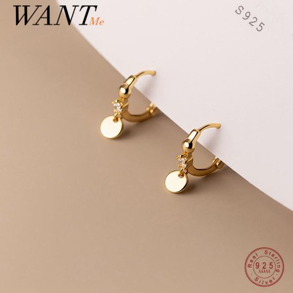 

hoop & huggie wantme 925 sterling silver simple disc pendant pavÃ© crystal zircon earrings for women bohemian charm jewelry accessories, Golden;silver