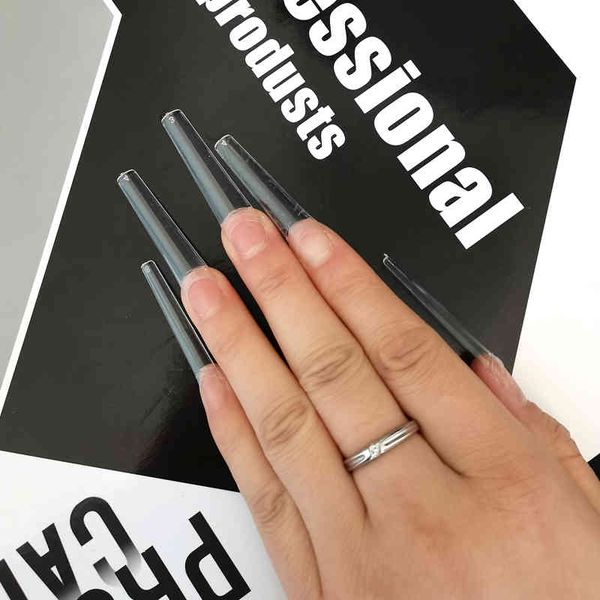 

600pcs xxl coffin tips long false tip c curve half cover acrylic s salon supply extension system nail art tool, Red;gold