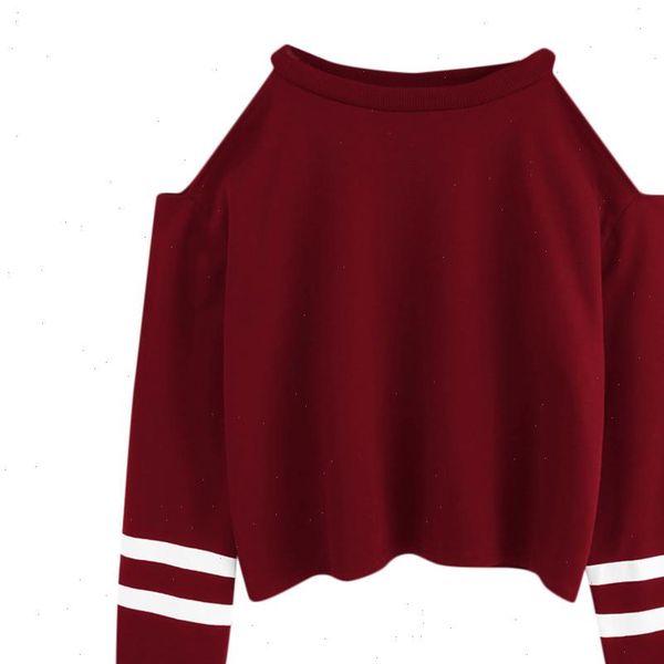 

new autumn women sweatshirt fashion striped sleeve sweatshirts patchwork casual hoodies cotton spring bare shoulder clothes, Black