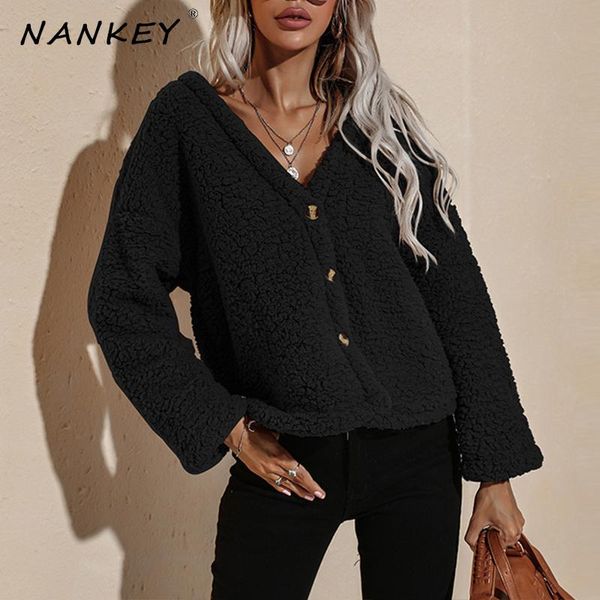 Giubbotti da donna NANKEY 2021 Con scollo a V Purezza della modaDonna Caldo cappotto in pelliccia sintetica Bottoni Morbido Casual High Street Autunno Inverno Donna Corto