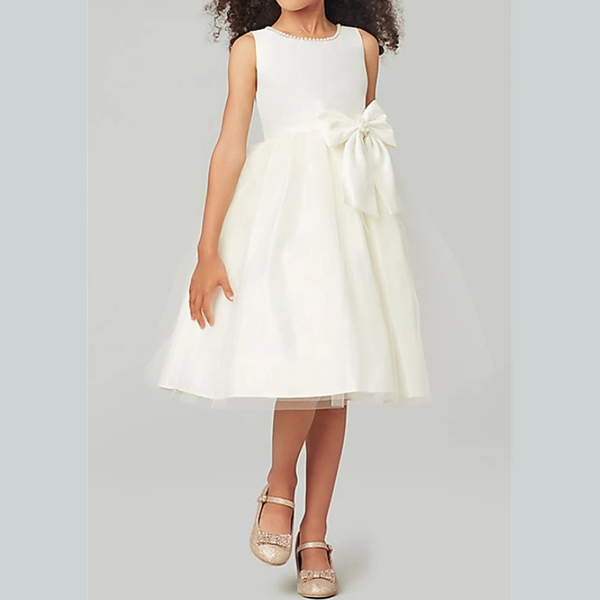 

girl's dresses a-line knee length flower girl party satin sleeveless jewel neck with bow(s), Red;yellow