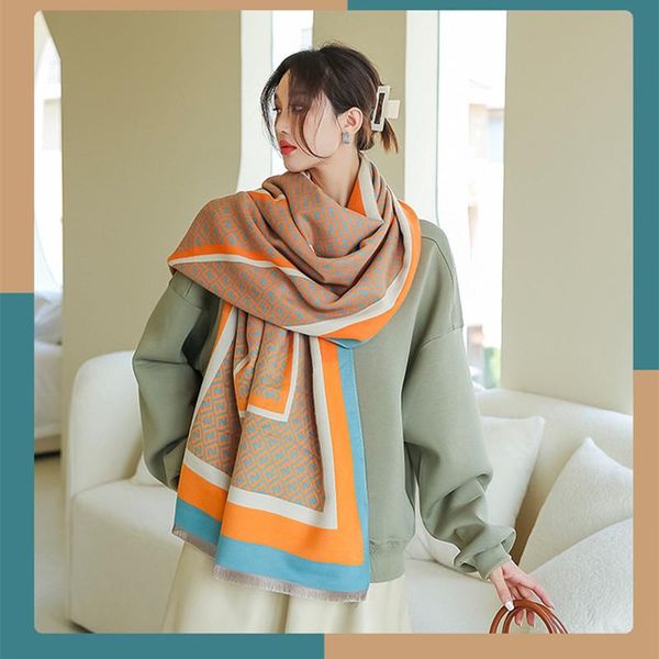 

scarves european and american style ladies fashion letter pattern printing cashmere feel shawl warm scarf gift, Blue;gray