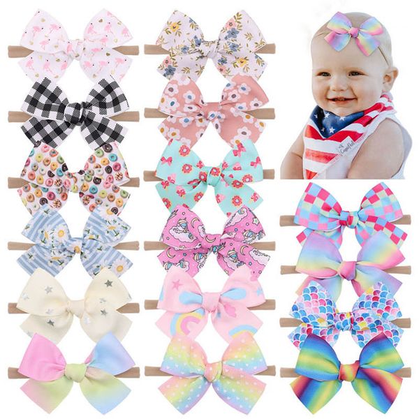 

girls hair accessories baby headbands ribbons cartoon children kids rope princess flower headdress ring bow rainbow head bands b7560, Slivery;white