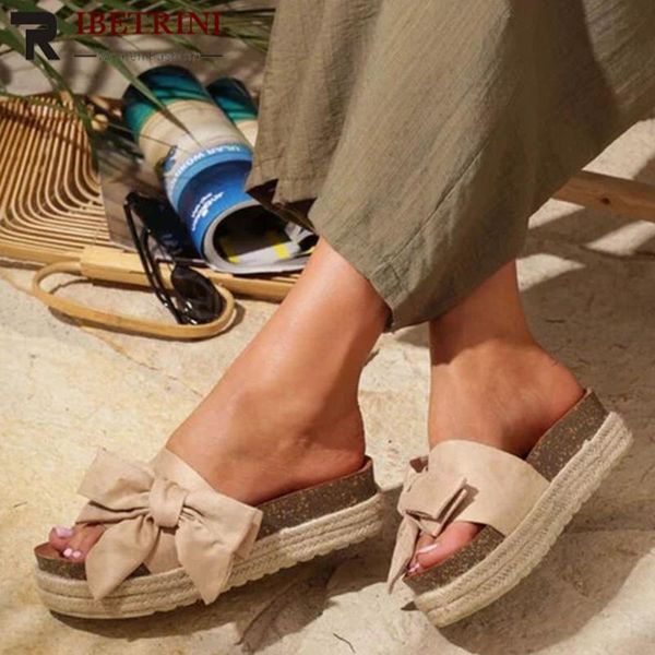 

slippers ribetrini 2021 ladies elegant high platform slides sweet leopard butterfly-knot women summer wedges shoes woman, Black