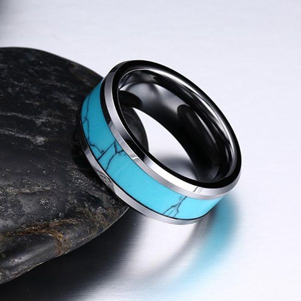 

cluster rings natural blue turquoises tungsten carbide for men and women 8mm wedding band fashion jewelry finger ring male, Golden;silver