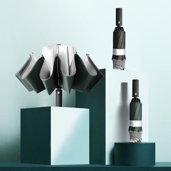 

umbrellas fully-automatic umbrella double layer reverse inverted large silver strong windproof vintage schirm rain gear eb50ys