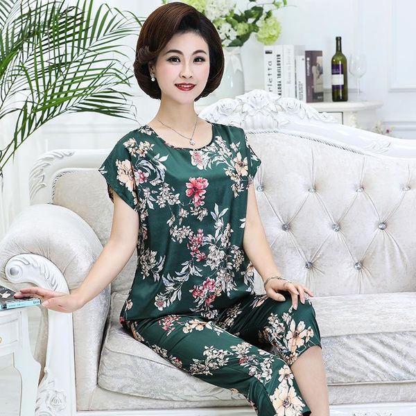 

green women pajamas sets female robe l-4xl o-neck pants sleepwear flower spring home wear nightgown bath gown nightdress, Black;red