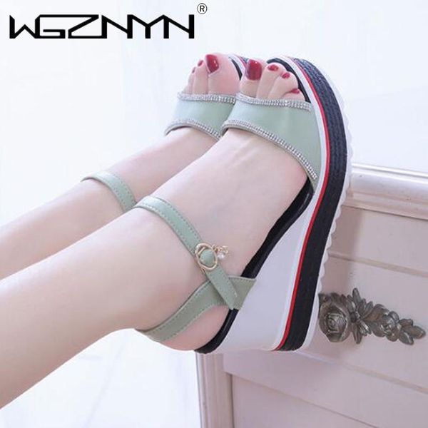 

dress shoes 2021 women wedge sandals peep-toe personalized heel diamond for outdoor leather gladiator, Black