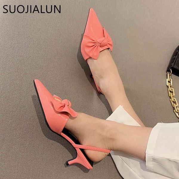 

suojialun 2021 fashion slingback sandals women thin low heel pumps shoes ladies elegant bow-knot mules pointed toe office shoes k78, Black