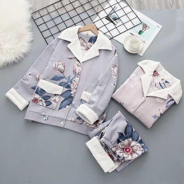 

japanese autumn and winter new ladies pajamas, pure cotton air cotton, warm home wear, elegant floral pajamas, women, pajama set, Black;red