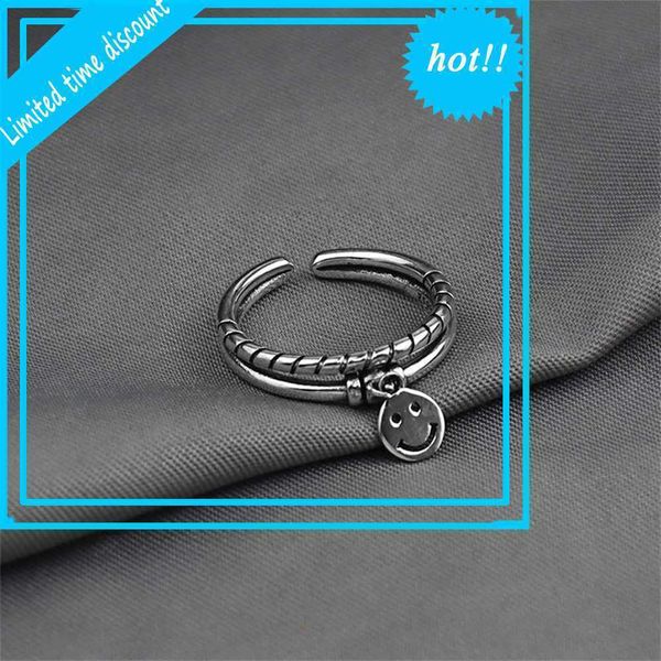 

personalized fashion classic smile face hang tag thai silver ring female accessories