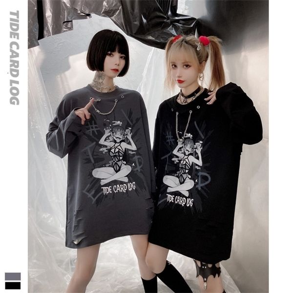 

2021 tech fleeceautumn and winter new round neck pullover long sleeve loose t-shirt cartoon printing student men's and women's two, White