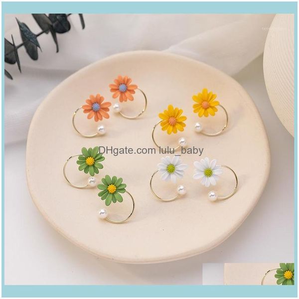 

stud jewelrystud korea trendy flower simulated pearl circle earrings for women girls fashion jewelry beach holidays oorbellen1 drop delivery, Golden;silver