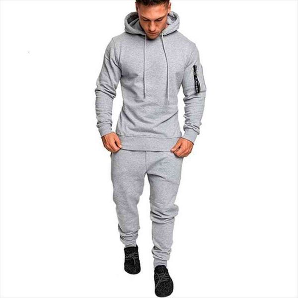 

tracksuit men sets autumn winter hooded sweatshirt outfit sportswear male pullovers hoodies sweatpants suits chandal hombre, Gray