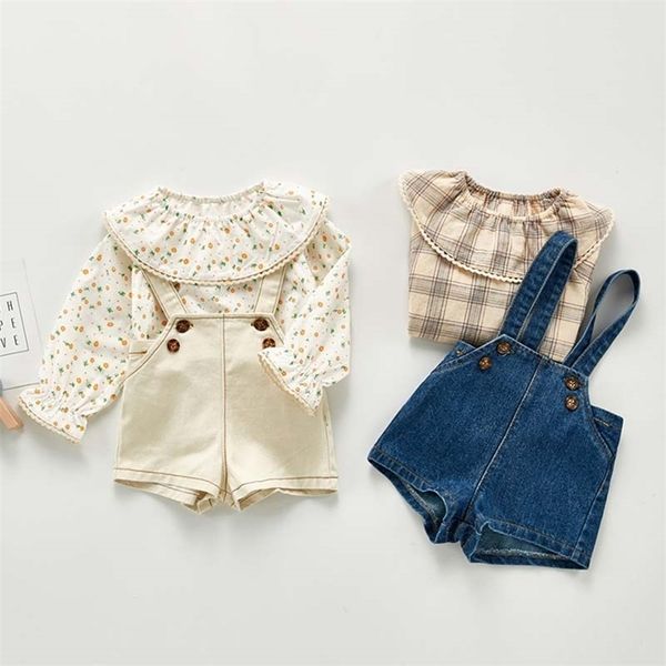 

spring autumn baby overalls boys girls denim kids jumpsuit korean fashion children shorts 211011, Blue